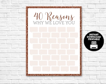 40 Reasons Why We Love You - Rose Gold Glitter - Reasons We Love You - 40 Reasons - Printable Poster - Birthday - Anniversary - Digital Sign