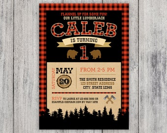 Lumberjack First Birthday Rustic Invite - Digital Printable Invitation - Custom Plaid Lumberjack Invite - Lumberjack Party