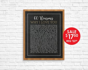 Reasons I Love You - Reasons We Love You  - 60 Reasons - Printable Poster - Chalkboard - Printable Sign - Birthday Anniversary - Digital