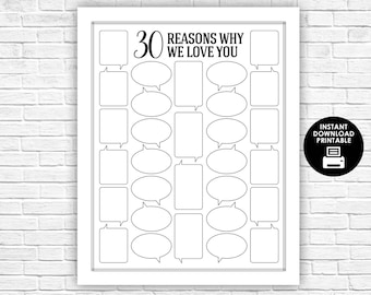 30 Reasons Why We Love You - Reasons We Love You - Printable Digital Sign - 16x20 - 30th Birthday - Printable Gift - 30th Birthday Decor