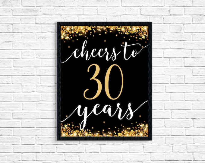 Cheers to 30 Years Printable Gold Glitter Sign 30th - Etsy
