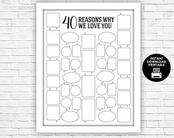 40 Reasons Why We Love You - Reasons We Love You - Printable Digital Sign - 16x20 - 40th Birthday - Printable Gift - 40th Birthday Decor