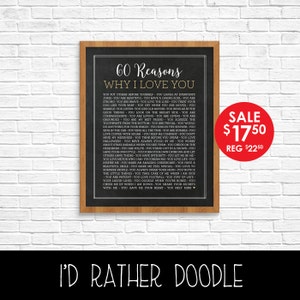 Reasons I Love You - Reasons We Love You  - 60 Reasons - Printable Poster - Chalkboard - Printable Sign - Birthday Anniversary - Digital