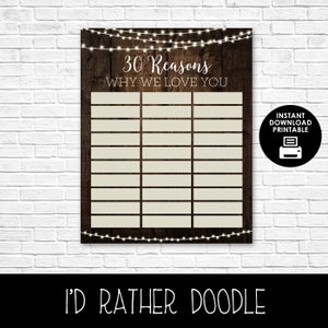 30 Reasons Why We Love You - Wood and Lights - Reasons We Love You - 30 Reasons - Printable Poster - Birthday - Anniversary - Digital Sign