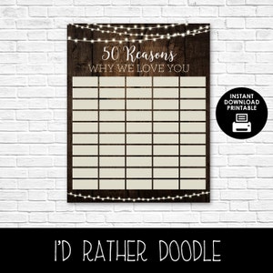 50 Reasons Why We Love You - Wood and Lights - Reasons We Love You - 50 Reasons - Printable Poster - Birthday - Anniversary - Digital Sign