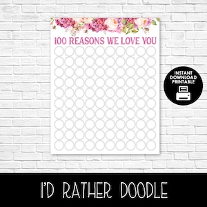 100 Reasons Why We Love You - Boho Watercolor Flowers - Reasons We Love You - 100 Reasons - Printable Digital Sign - Birthday - Anniversary