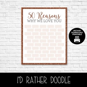 50 Reasons Why We Love You - Rose Gold Glitter - Reasons We Love You - 50 Reasons - Printable Poster - Birthday - Anniversary - Digital Sign