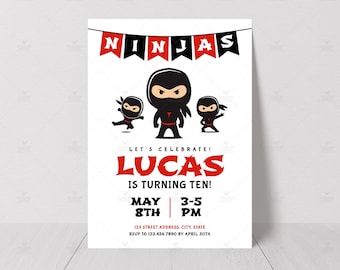 Ninjas Birthday Party Invitation Karate Themed Kids Invite Boy or Girl Editable Instant Access