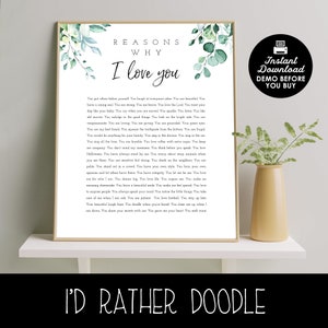 Powody, dla których Cię kocham - Powody, dla których Cię kochamy - Akwarela Greenery - Edytowalne - Prezent na rocznicę lub urodziny - Natychmiastowe pobranie - 8x10