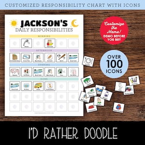 Daily Responsibilities Chore Chart with Icons - Custom Child's Name - Printable Chore Chart - Daily CheckList - Task Sign - Daily Routine