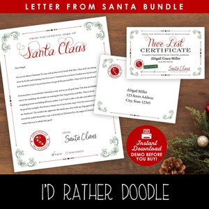 Carta do Papai Noel Editável para Impressão - Certificado de Lista Agradável - Carta Personalizada - Carta Personalizada - Envelope - Instantâneo - Edite e Imprima!
