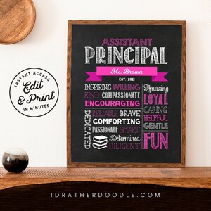 Editable Assistant Principal Chalkboard Sign - Digital Printable - Assistant Principal Appreciation Gift - Pink - Instant Access