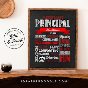 Editable Assistant Principal Chalkboard Sign - Digital Printable - Assistant Principal Appreciation Gift - Red - Instant Access