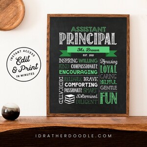 Editable Assistant Principal Chalkboard Sign - Digital Printable - Assistant Principal Appreciation Gift - Green - Instant Access