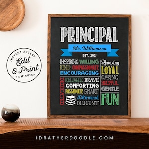 Editable Principal Chalkboard Sign - Digital Printable - Principal Appreciation Gift - Primary Colors - Instant Access