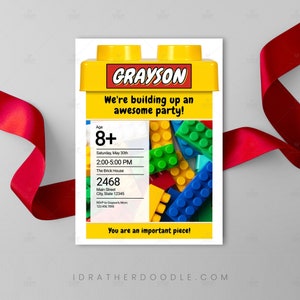 Bricks Container Birthday Invitation - 5"x7" - Blocks Editable Invite - Instant Download