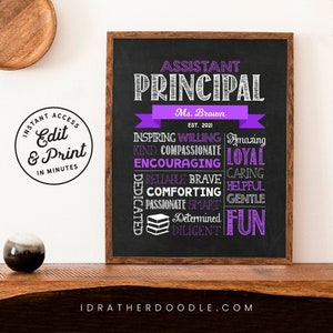Editable Assistant Principal Chalkboard Sign - Digital Printable - Assistant Principal Appreciation Gift - Purple - Instant Access