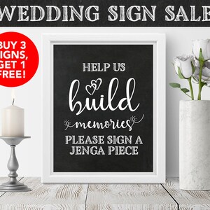 Aidez-nous à créer des souvenirs Signer une pièce de Jenga - Alternative au livre d&#39;or - Signe de tableau de mariage imprimable - Signe de mariage numérique - 8 x 10