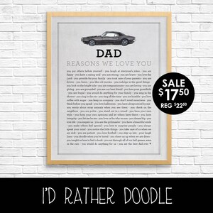 Dad Reasons We Love You - Father Reasons We Love You - Printable Custom Sign - Vintage Car Watercolor - Gray - Father&#39;s Day Gift