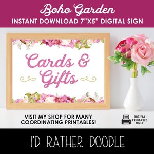 Karten & Geschenke 7"x5" Printable Sign-Boho Watercolor Flowers-Printable Digital Sign-Birthday Party-Celebration-Garden Party