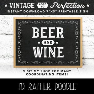 Vintage Beer and Wine Chalkboard Sign - 7"x5" - Instant Download - Printable File - Aged to Perfection