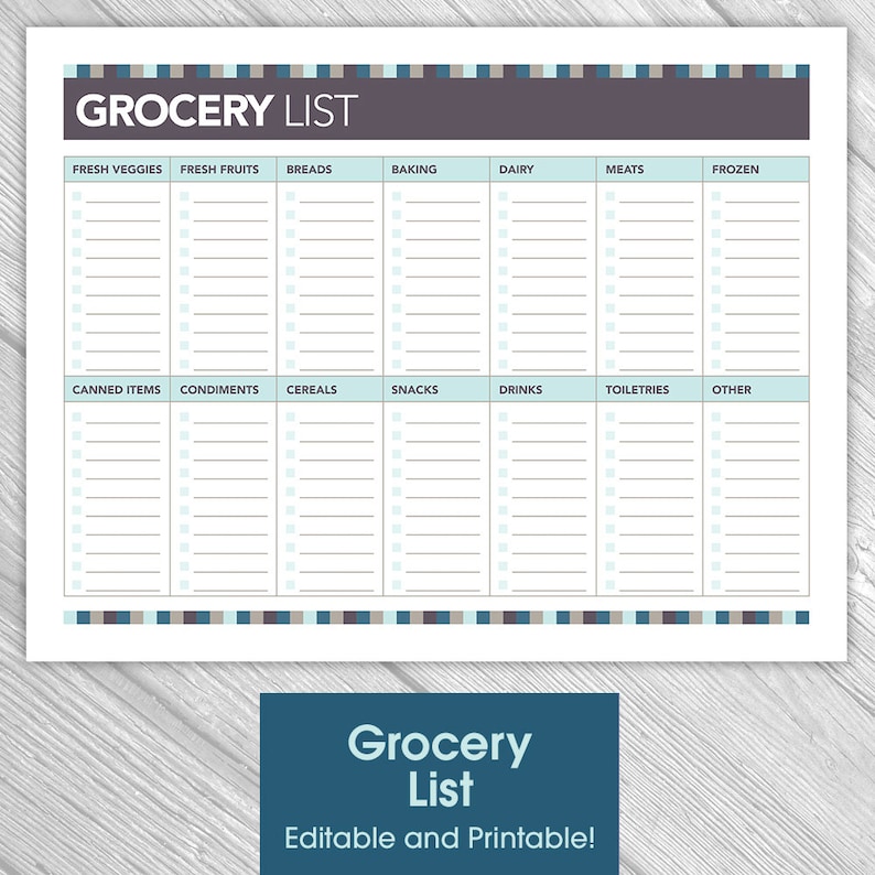 Printable Editable Grocery List Kitchen Organization Etsy