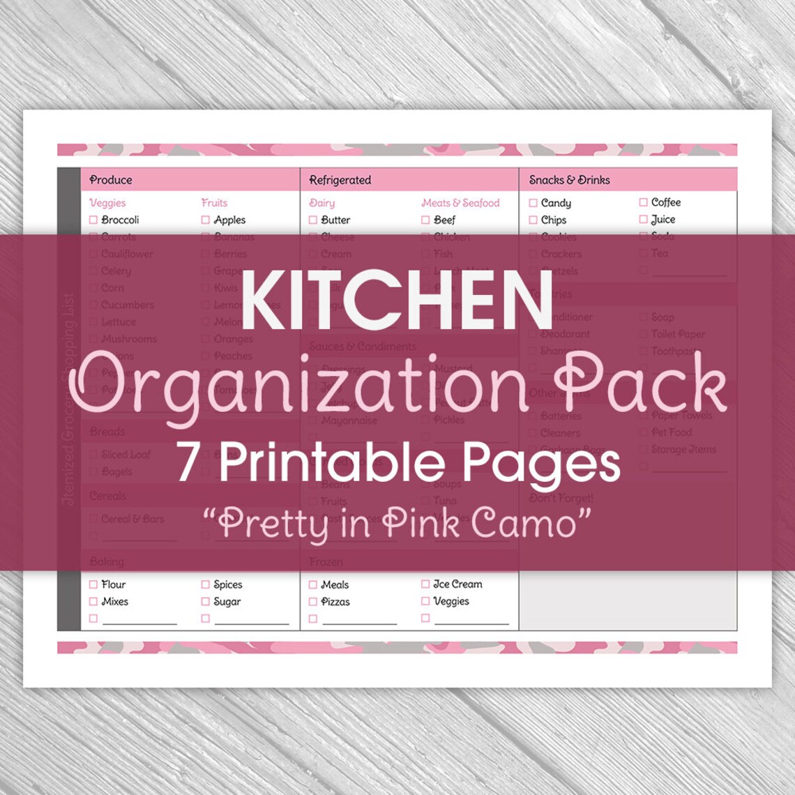 Printable Kitchen Planner Pink Camouflage Printable | Etsy