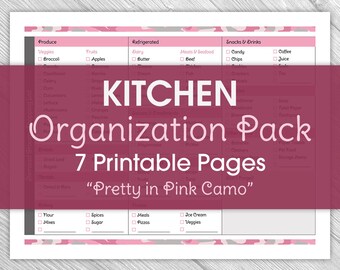 Printable Kitchen Planner - Pink Camouflage - Printable Grocery List, Printable Inventory, Budget, Printable Meal Planners, To Do List, Camo