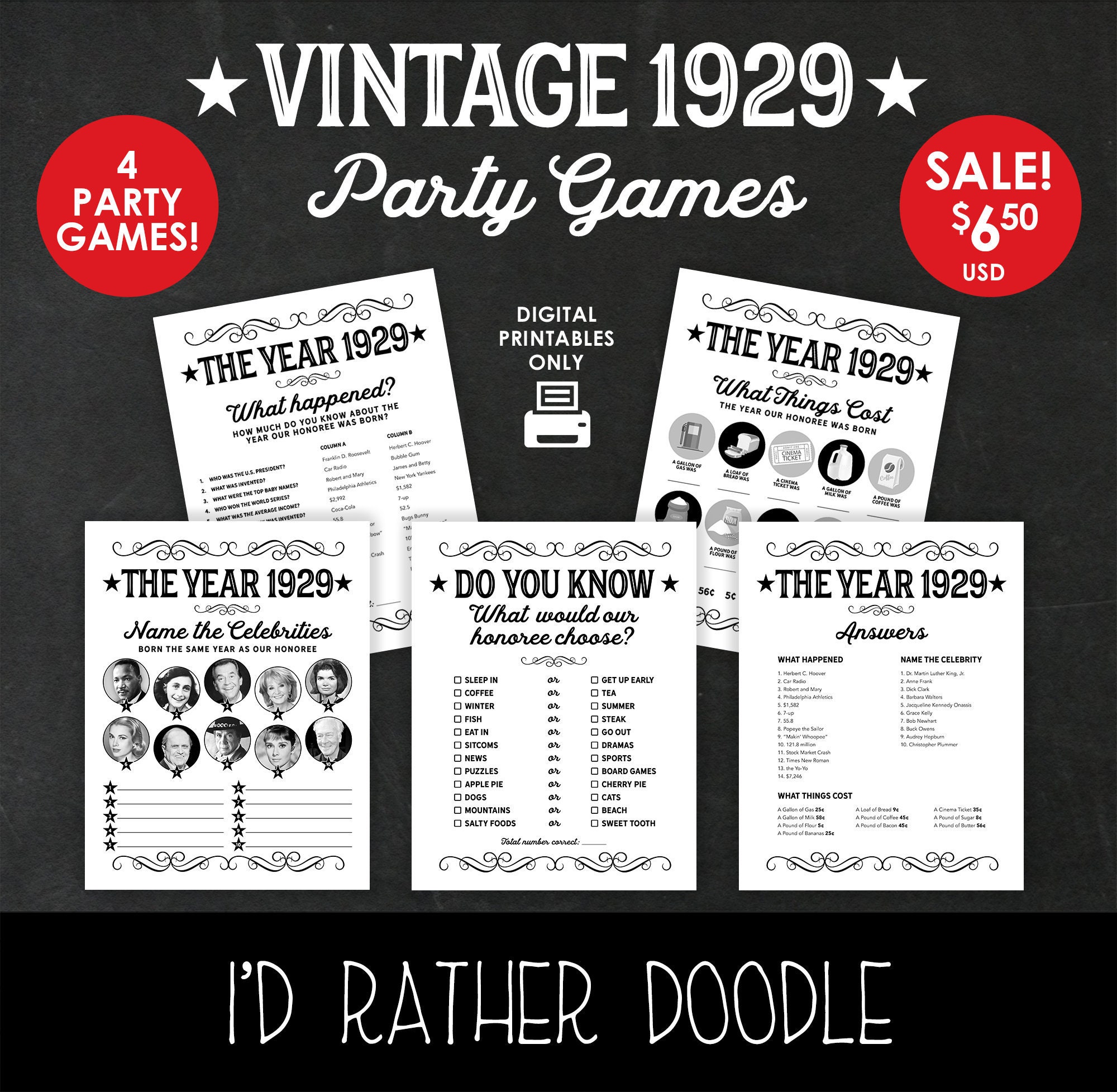 Vintage 1929 Birthday Party Games Four Games 91st Birthday - Etsy