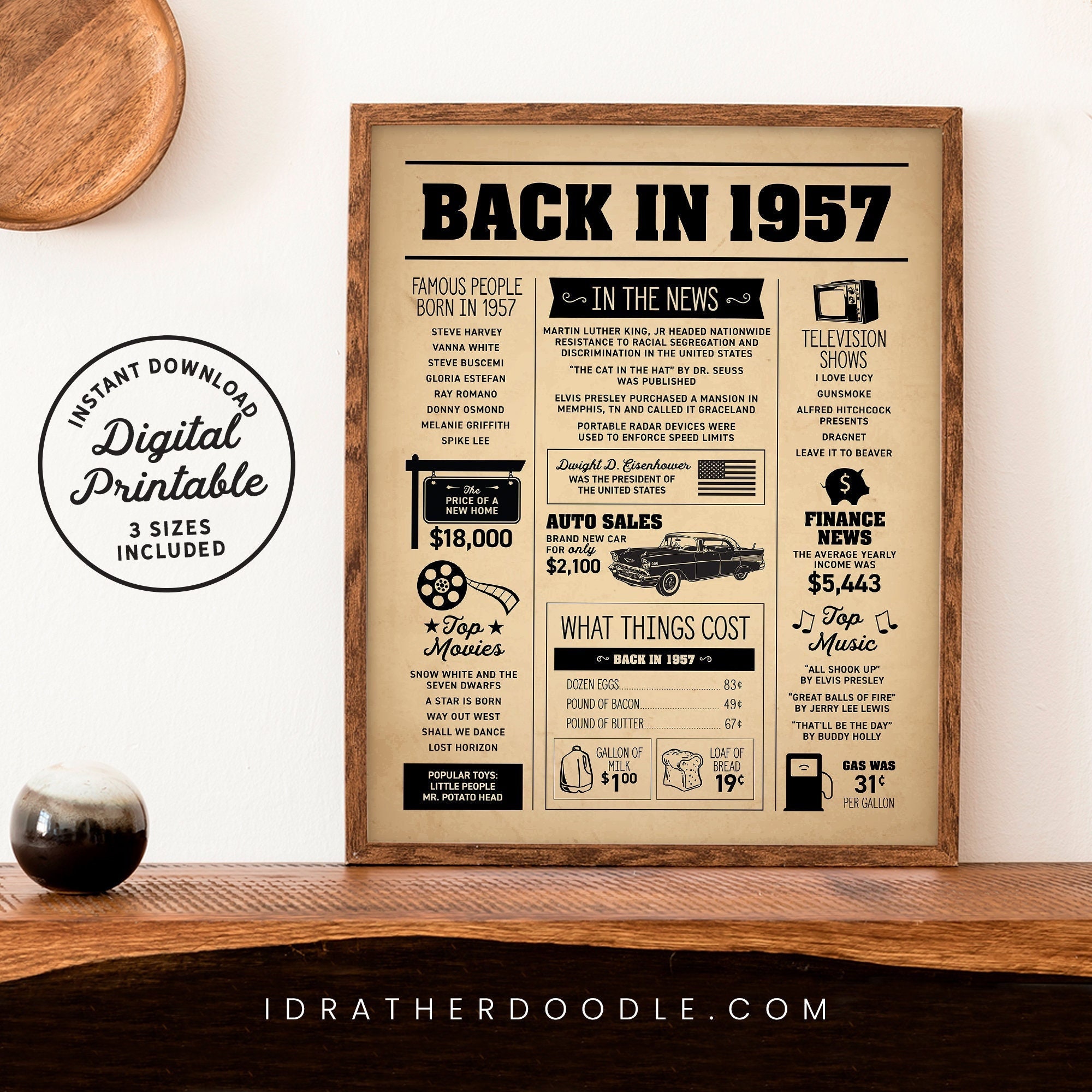 Back in 1957 - Newspaper Sign - Events - Birthday Sepia Newspaper