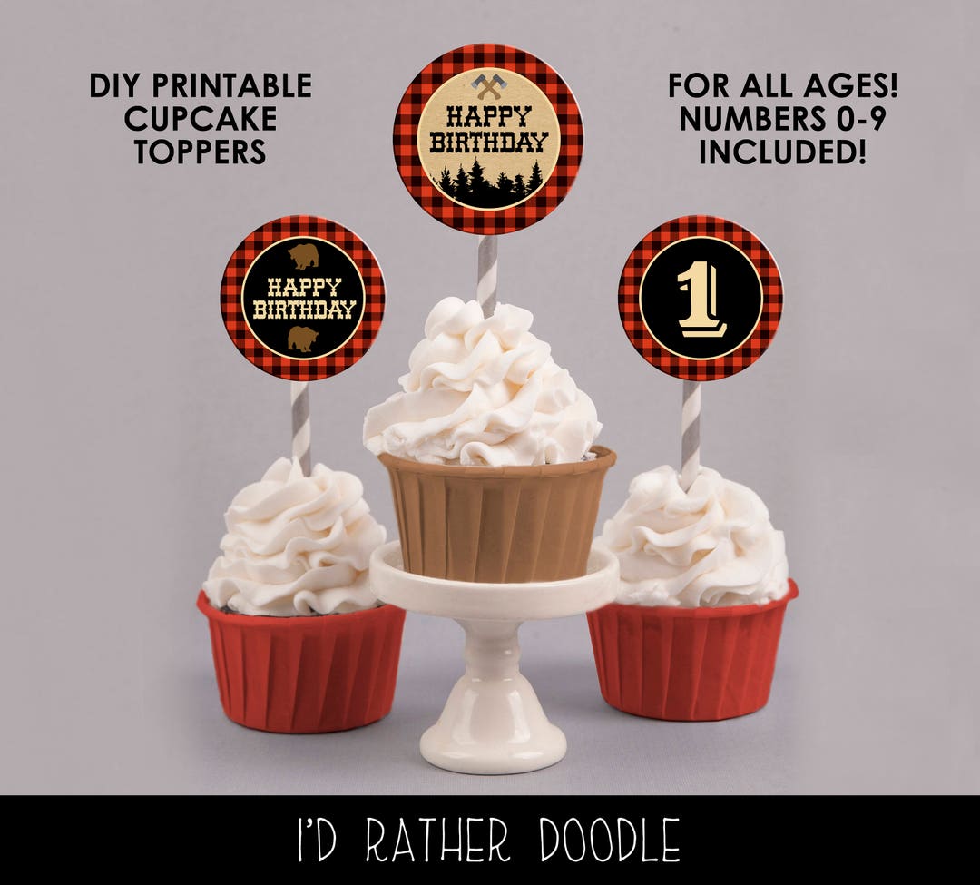 Lumberjack Cupcake Toppers - Lumberjack Birthday Party - Red Plaid ...