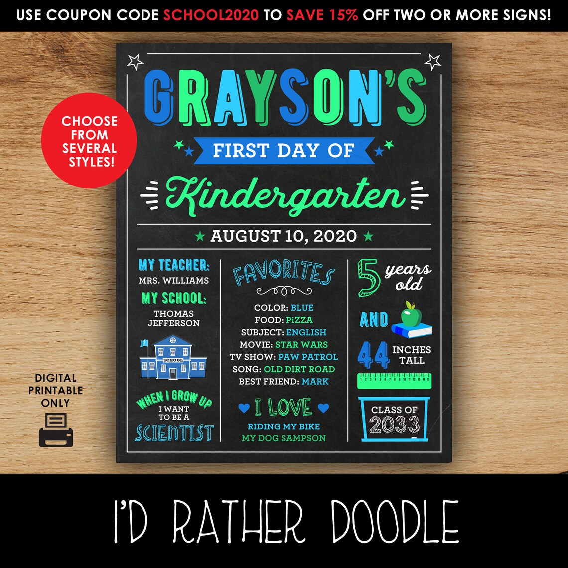 First Day of School Sign - Boy or Girl - Blocks Chalkboard Sign ...