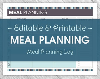 Printable Editable Weekly Meal Planning Log - Kitchen Organization, Dinner Planning, Kitchen Inventory, Meal Planner, squares