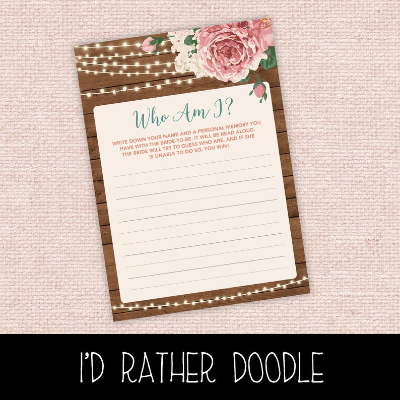 Bridal Shower Game Who Am I Printable Bridal Shower Game Etsy