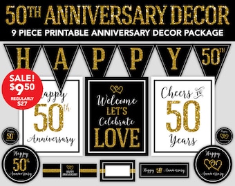 50th Anniversary - Happy Anniversary Decorations - 50th Wedding Anniversary Party Decor - DIY Party - Printable Anniversary Decorations