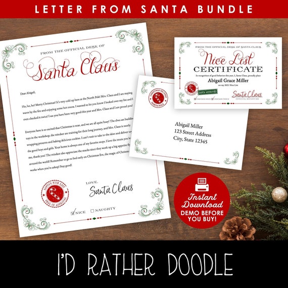 Letter From Santa Editable Printable  Nice List Certificate
