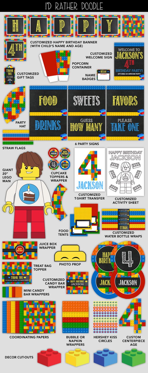 Bricks Birthday Party A La Carte Bricks Printable Party Bricks Birthday Decorations DIY Decor Custom Building Blocks Party Etsy