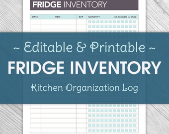 Printable Editable Kitchen Fridge Inventory - Kitchen Organization Kitchen Inventory - Instant Download, squares