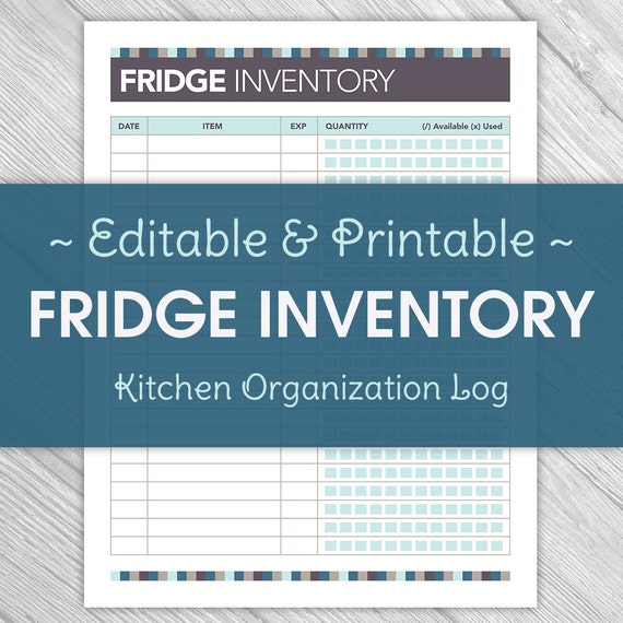 Printable Editable Kitchen Fridge Inventory - Kitchen Organization Kitchen Inventory - Instant Download, squares