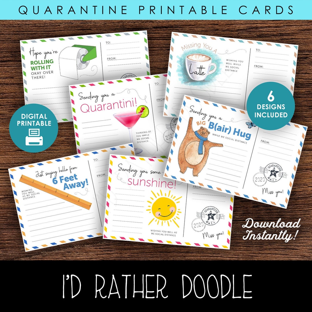 Quarantine Social Distancing Cards - Printable 6"x4" - 6 Styles Instant ...