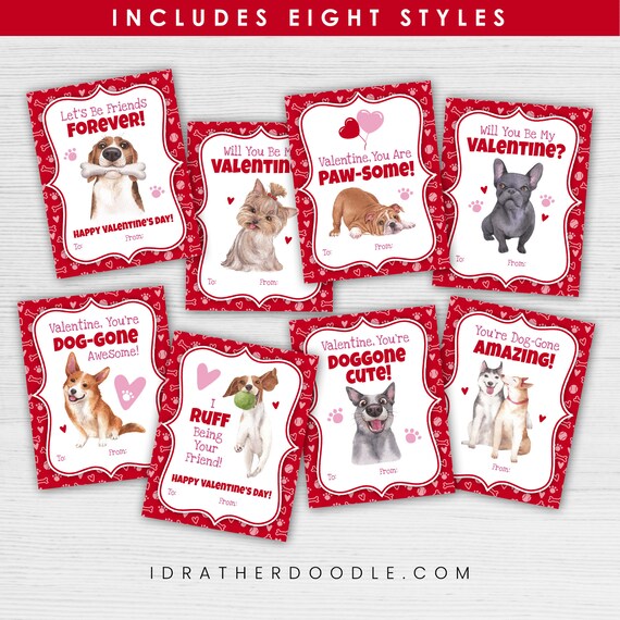 Puppy Valentine Cards, Printable Dog Valentines Day Cards for Kids