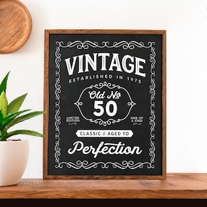 50th Birthday Vintage Whiskey Style Birthday Sign Old Number 50 Aged to Perfection Digital Sign for 1975 Birthday Party Download Instantly