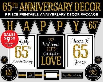 65th Anniversary - Happy Anniversary Decorations - 65th Wedding Anniversary Party Decor - DIY Party - Printable Anniversary Decorations