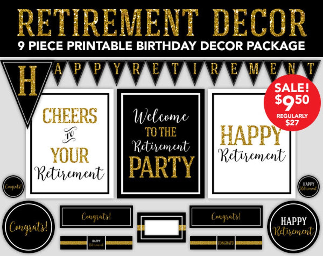 Retirement Party Decor - Gold Glitter - Retirement Party Decorations ...