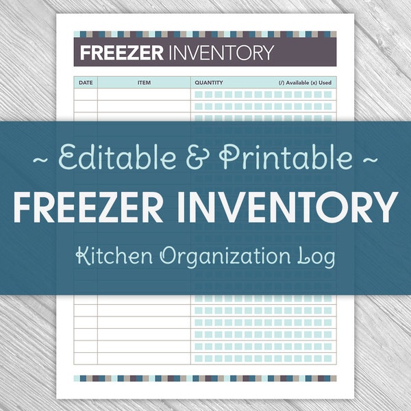 Printable Editable Kitchen Freezer Inventory - Kitchen Organization, Kitchen Inventory, Instant Download, squares