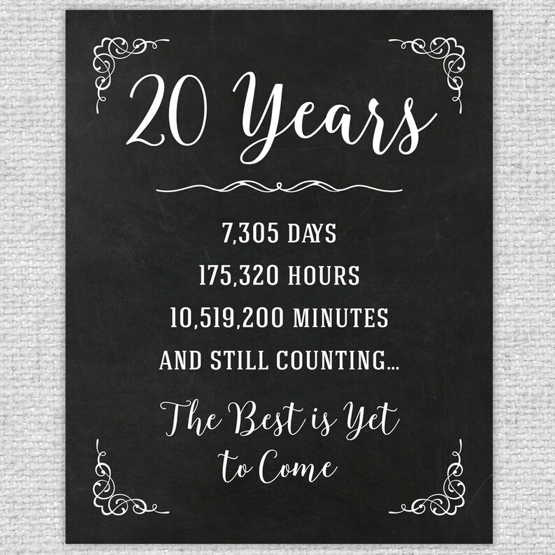 20th Anniversary Sign Anniversary Chalkboard 20th Anniversary Gift Anniversary Numbers Stats 20th Year Wedding Anniversary