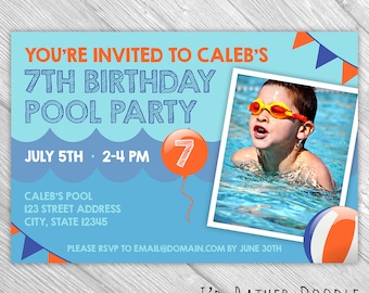 Custom Birthday Pool Party Invitation - Birthday Invite Printable / Boy Birthday / Girl Birthday / Pool Party / Invite