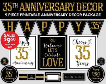 35th Anniversary - Happy Anniversary Decorations - 35th Wedding Anniversary Party Decor - DIY Party - Printable Anniversary Decorations