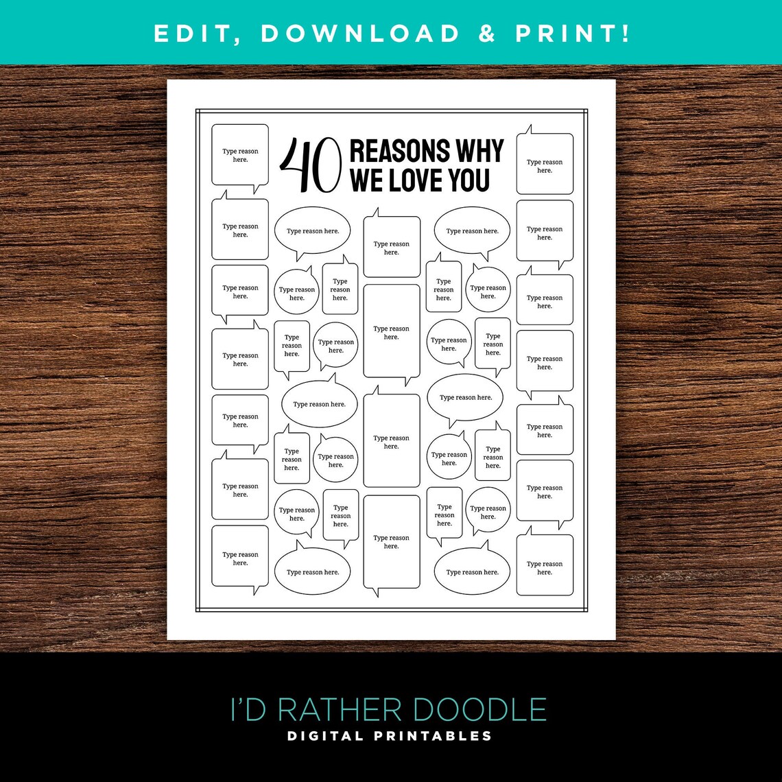 40 Reasons Why We Love You Reasons I Love You Editable and - Etsy