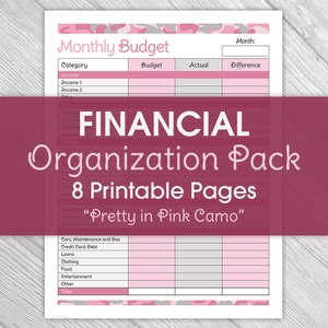 Printable Budget Planner - Pink Camouflage - Printable Bill Tracker, Printable Finance, Budget, Printable Bill Log, To Do List, Camo